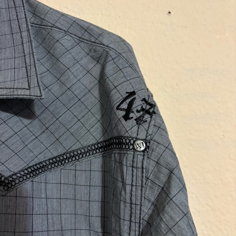 Rock 47 Wrangler Shirt Mens Pearl Snap Western Embroidered Grey Long Sleeve sz L - Picture 4 of 11